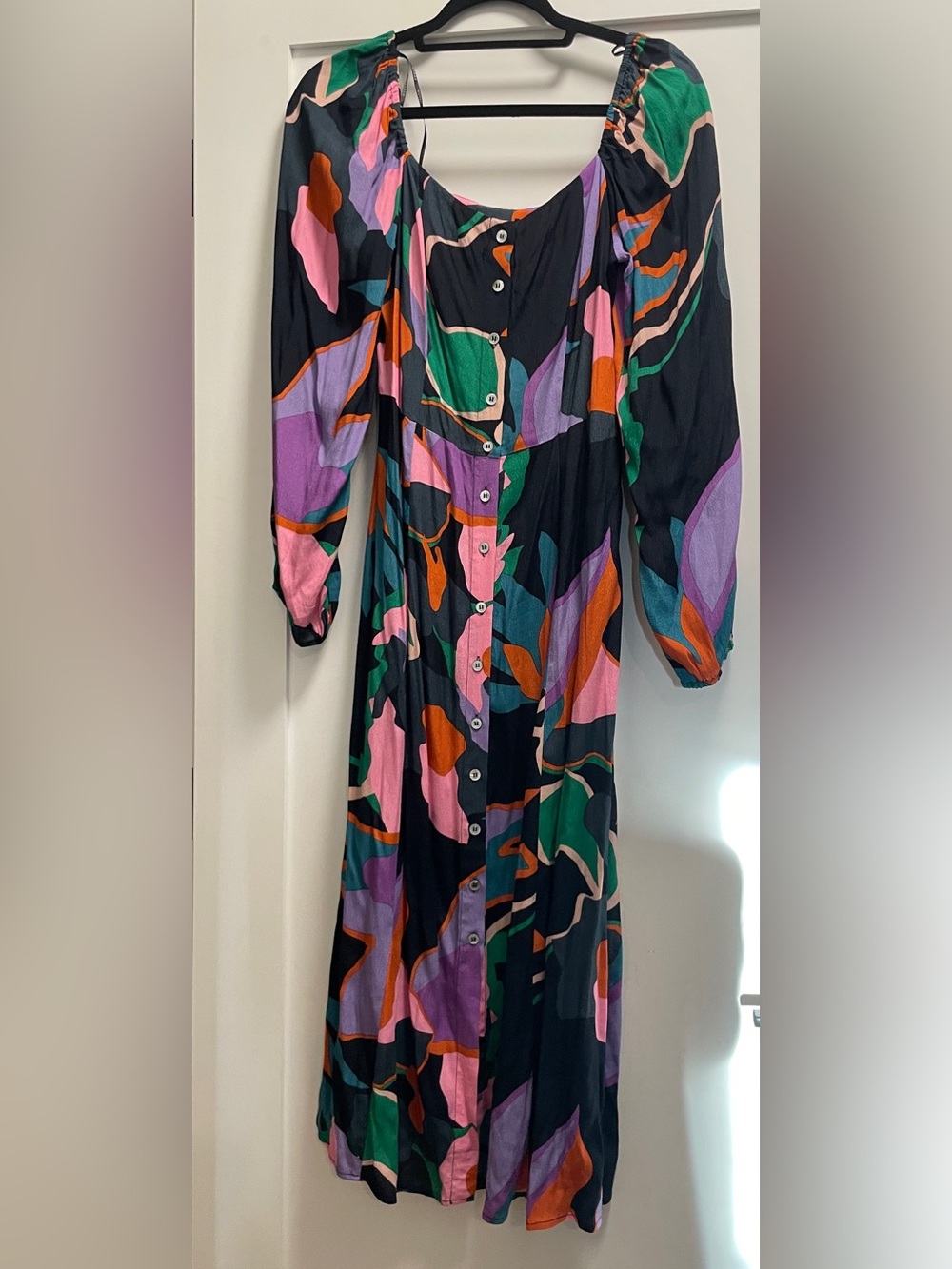 FRNCH Long Sleeve Abstract Midi Dress - Black Multi